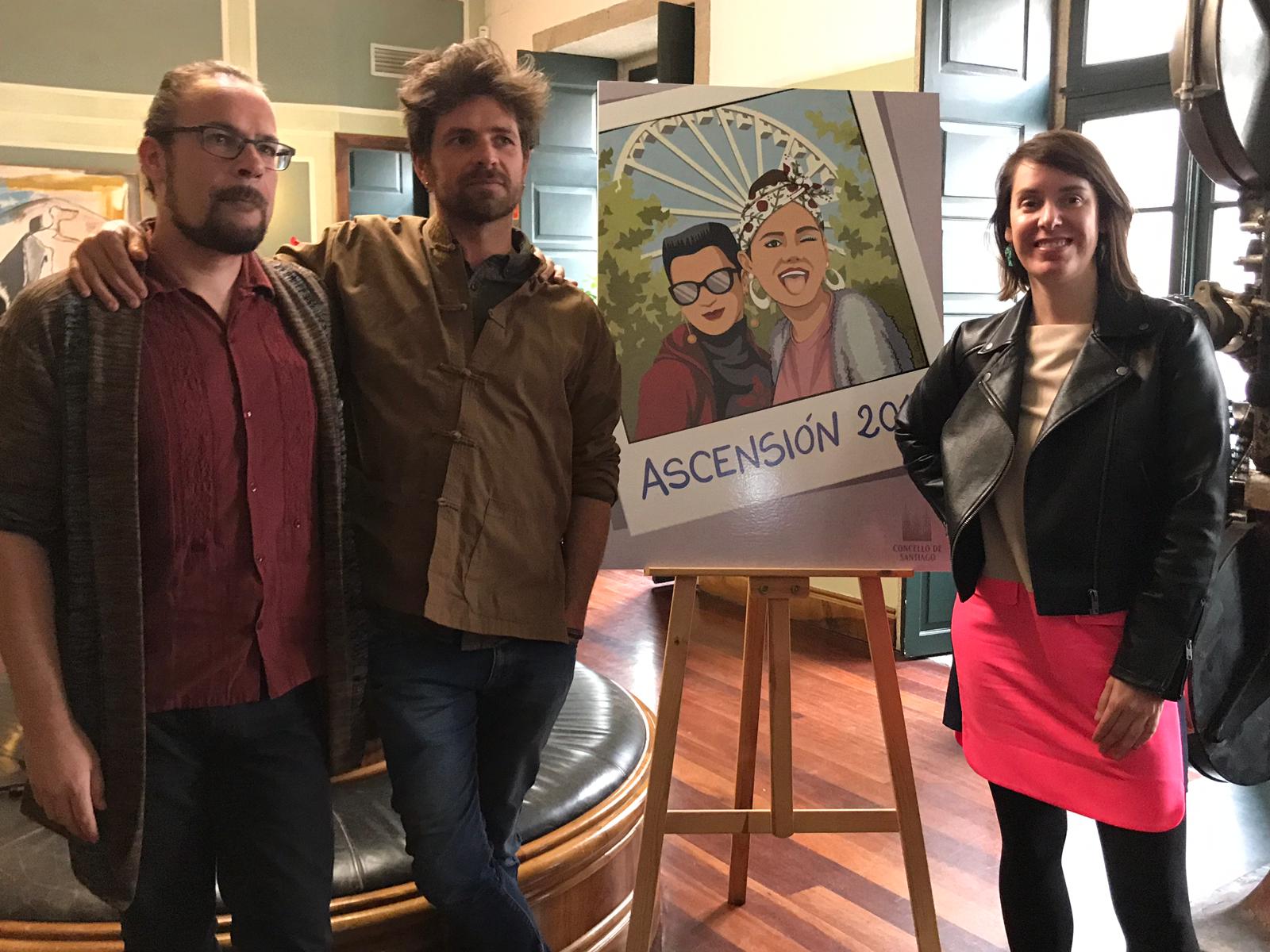 Abe Rábade, Davide Salvado e Branca Novoneyra, co cartel da Ascensión 2019. 